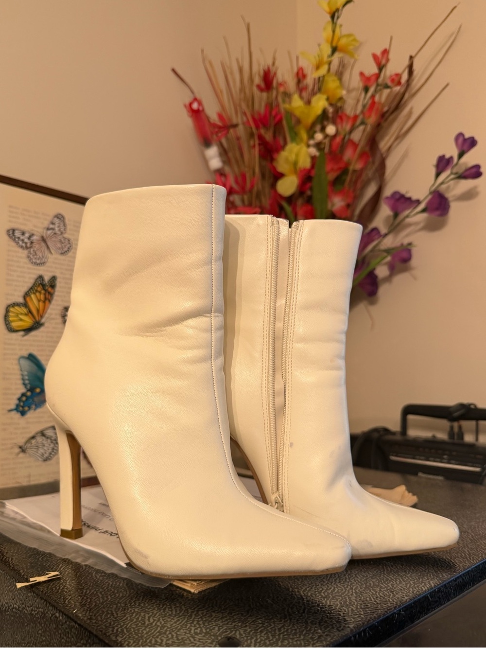 Women's White Pointed Toe Stiletto Ankle Boots